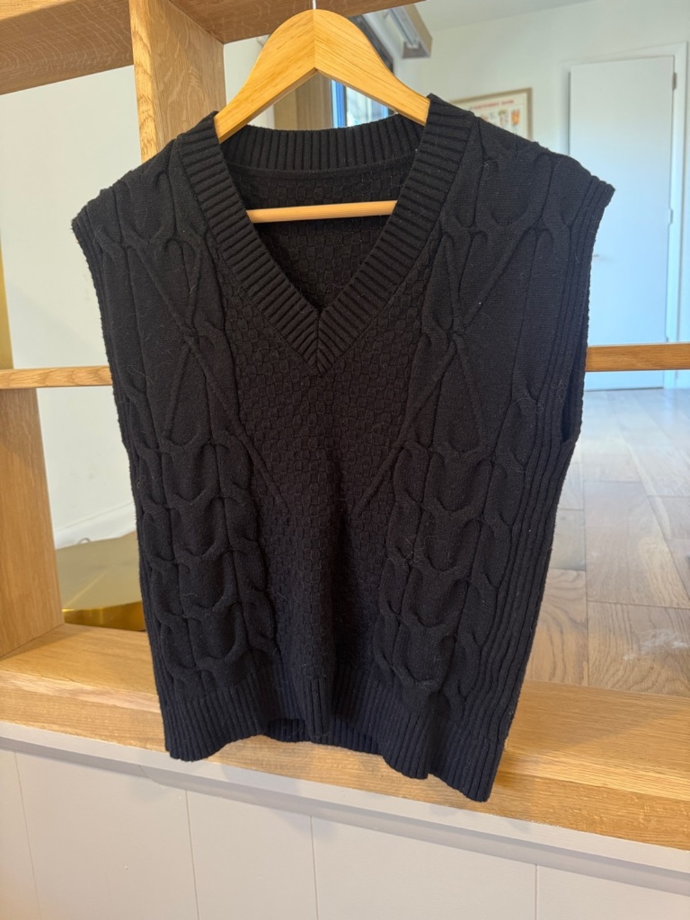 Black Cable-Knit V-Neck Sweater Vest